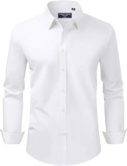 Alimens & Gentle Men's Dress Shirt Regular Fit Stretch Stain Shield Long Sleeve Solid Business Wedding Button Down Shirts White Large