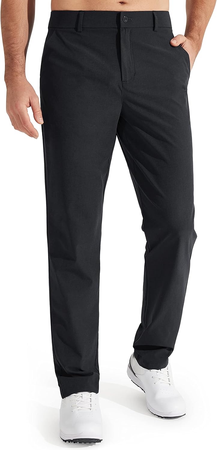 Mens Golf Pants Stretch Work Dress Pants 30"/32"/34" Quick Dry Lightweight Casual Comfy Trousers with Pockets 34W x 32L Black
