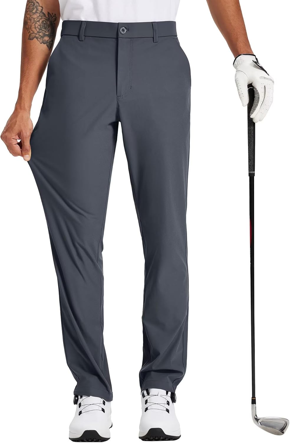 Men's Golf Pants 30"/32"/34" Lightweight Comfy Stretch Work Dress Pants Dark Grey 32W x 30L