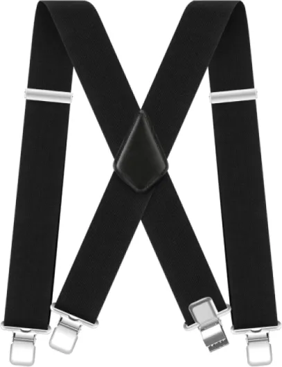 Ultrashang CLASSIC Mens Heavy-Duty Suspender: 2-Inch Wide, Sturdy Clips, X-Back, Adjustable Elastic Work Suspenders Black