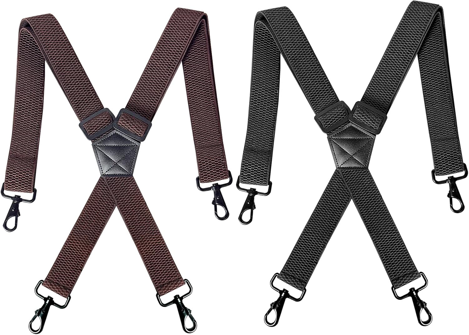 2 Pack Heavy Duty Suspenders for Men,Adjustable X-Back 1.5 inch Wide Elastic Straps,Strong Metal Hooks,Black&Coffee Set,Work Suspenders Jeans,Big&Tall,Braces,Durable,Men's Gift for Father's Day