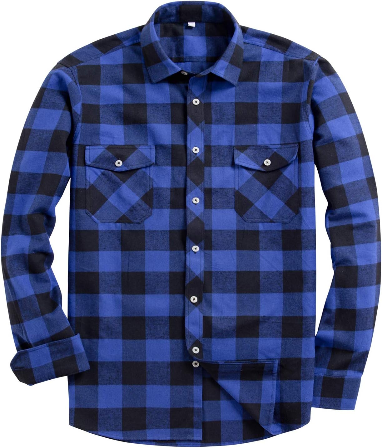 Alimens & Gentle Men's Button Down Regular Fit Long Sleeve Plaid Flannel Casual Shirts Blue/Black Plaid Medium