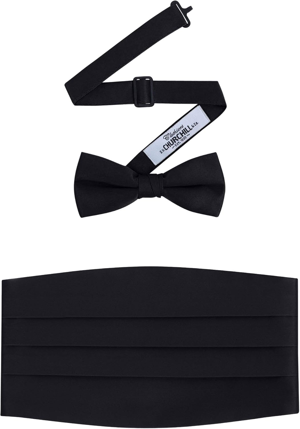 S.H - Churchill & Co - Men's Formal Satin Bowtie and Cummerbund Set Black