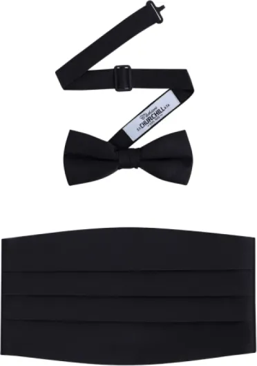 S.H - Churchill & Co - Men's Formal Satin Bowtie and Cummerbund Set Black