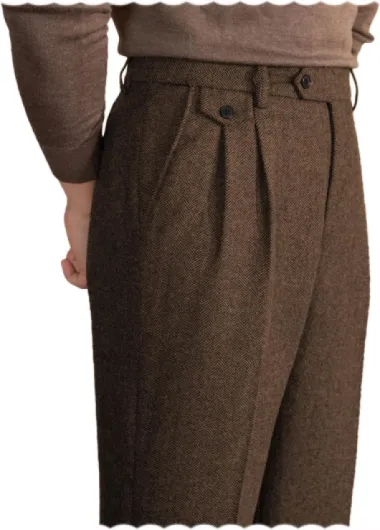 Mens Pants Tweed Herringbone Vintage Dress Pant Trousers Regular Fit Suit Pants for Men Brown 36W x 32L