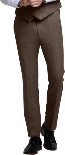 Men's Tweed Herringbone Pant Dress Pants for Men Hidden Expandable Waist Suit Trousers Slacks Dark Brown XX-Large