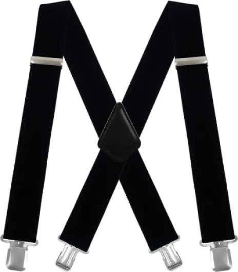 Men's X-Back 2 Inches Wide Heavy Duty Clips Adjustable Suspenders Black