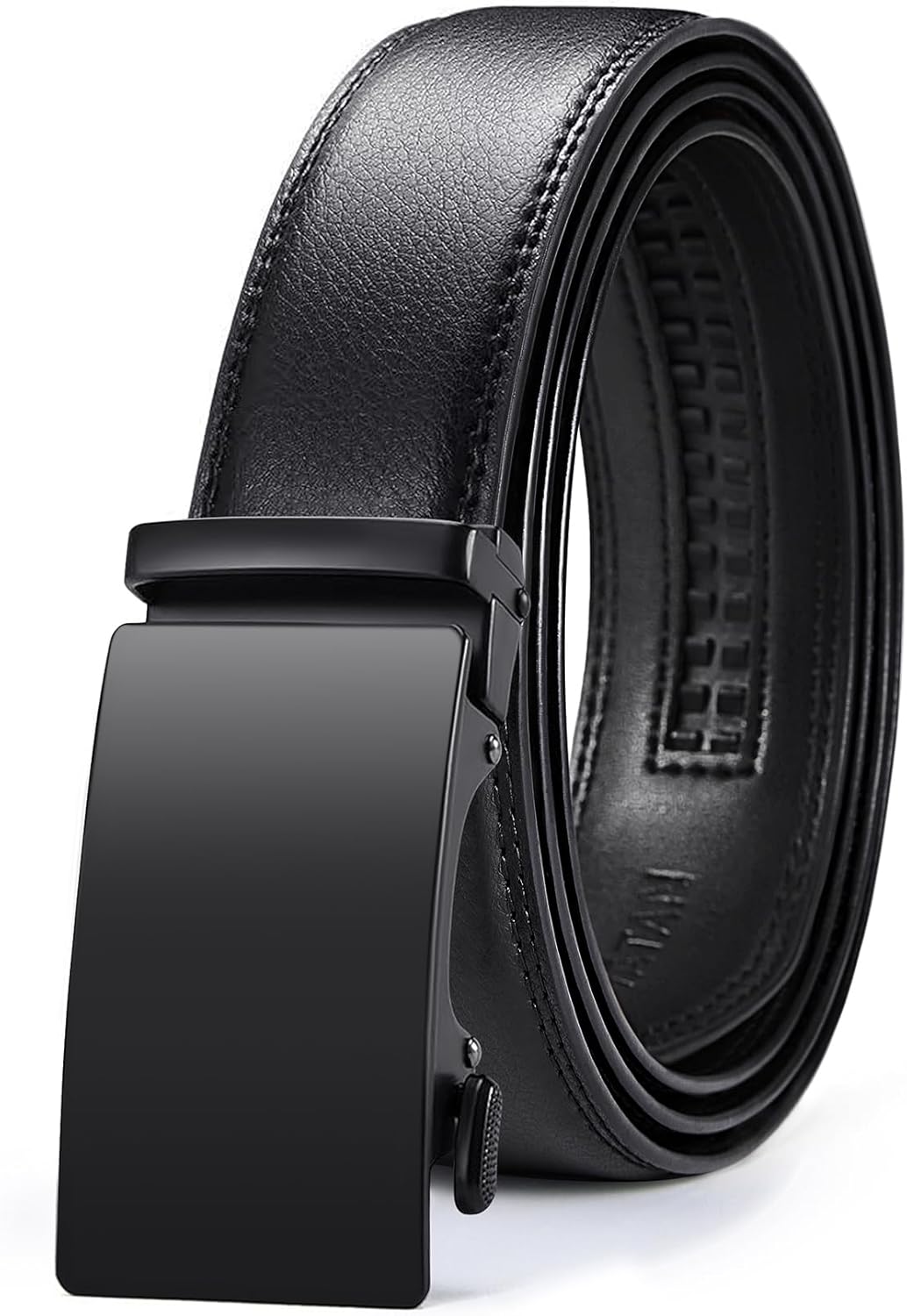 Men's Belt Leather Ratchet Belt for Men Dress Casual Every Day with Adjustable Buckle, Trim to Fit Black 32" to 38" Waist Adjustable