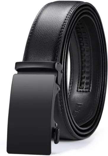 Men's Belt Leather Ratchet Belt for Men Dress Casual Every Day with Adjustable Buckle, Trim to Fit Black 32" to 38" Waist Adjustable