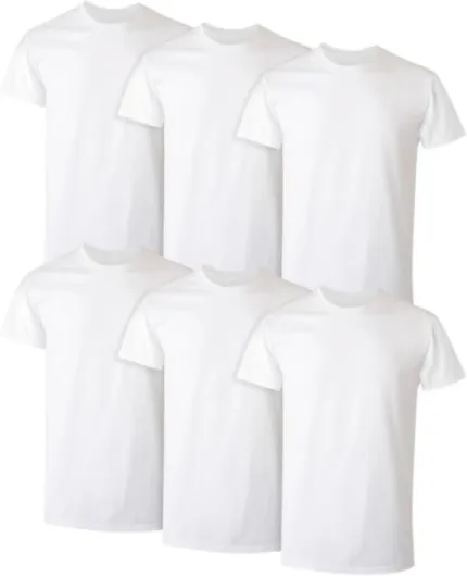 Mens Undershirt Packs, Stay-Tucked Soft Cotton Undershirts, Best Undershirts for Men, White/Black/Asstd Multipacks Large White - 6 Pack