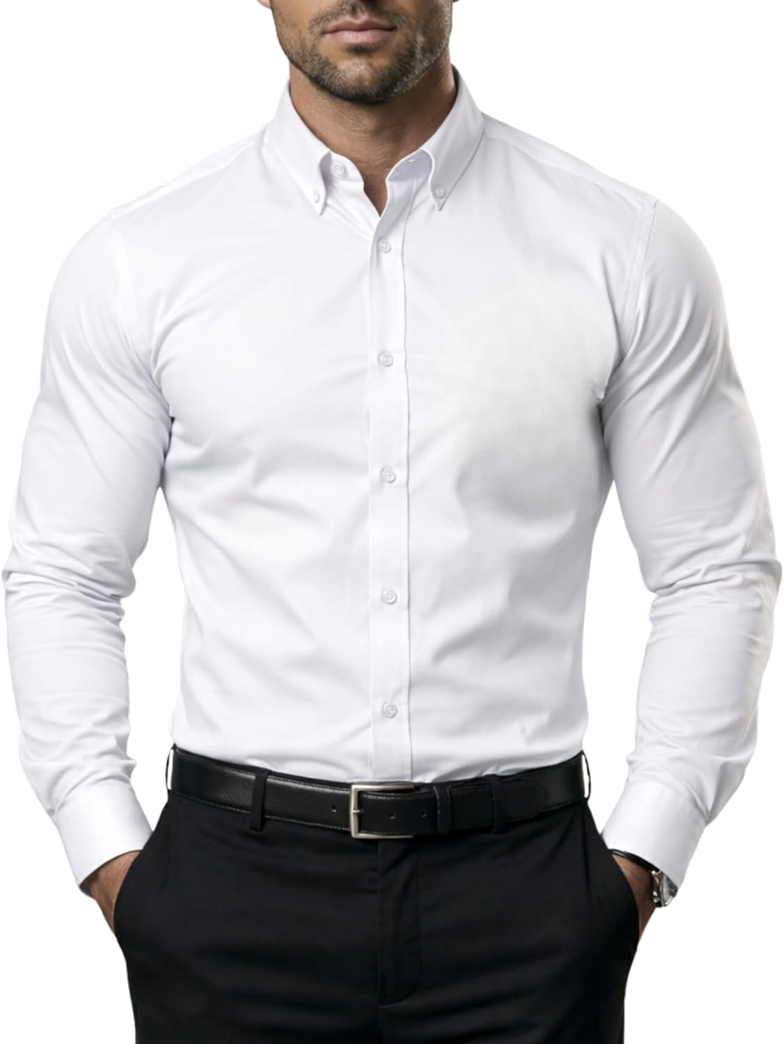 Men's Shirts Cotton Solid Long Sleeve Formal Shirt Business Casual Button Down Shirts Medium Pack of 1 - White 1
