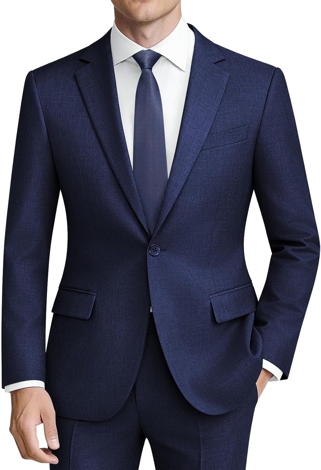 Mens 2 Piece Suit Slim Fit Solid Wedding Prom Tuxedo Suit with One Button Notch Lapel Blazer and Pants Navy Blue X-Large