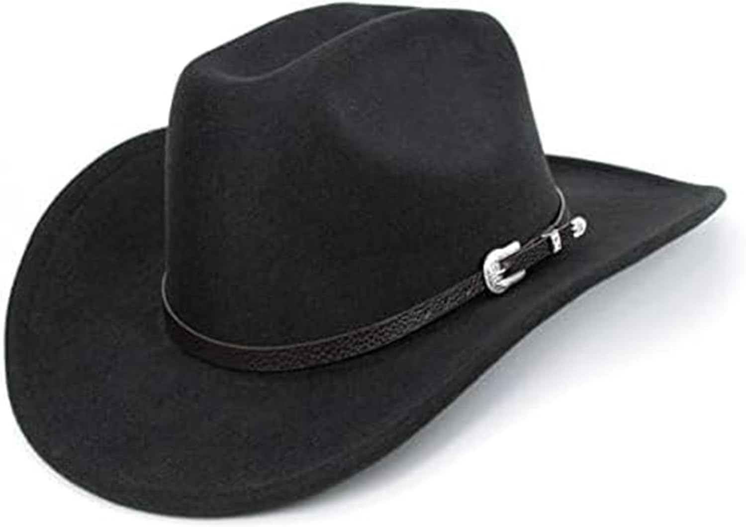 Western Cowboy Hat for Men Women Classic Roll Up Fedora Hat with Buckle Belt(Size:S-M) Black - Square Small-Medium