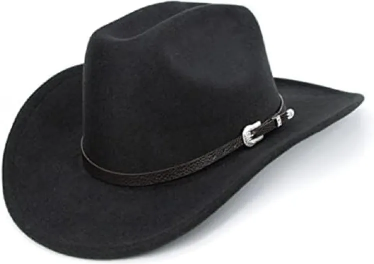 Western Cowboy Hat for Men Women Classic Roll Up Fedora Hat with Buckle Belt(Size:S-M) Black - Square Small-Medium
