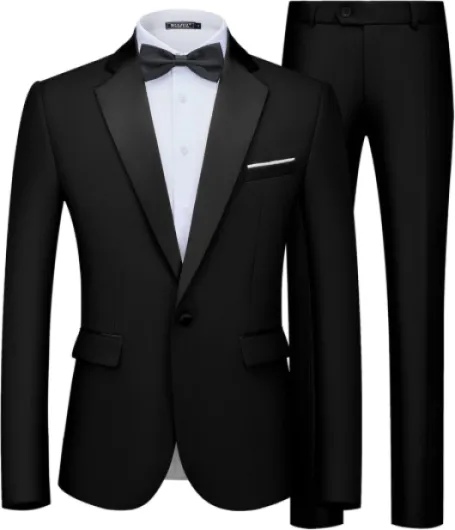 Men's 2 Piece Slim Fit Suit Set One Button Blazer Jacket Pants Tuxedo Set for Prom, Wedding and Business Black Large