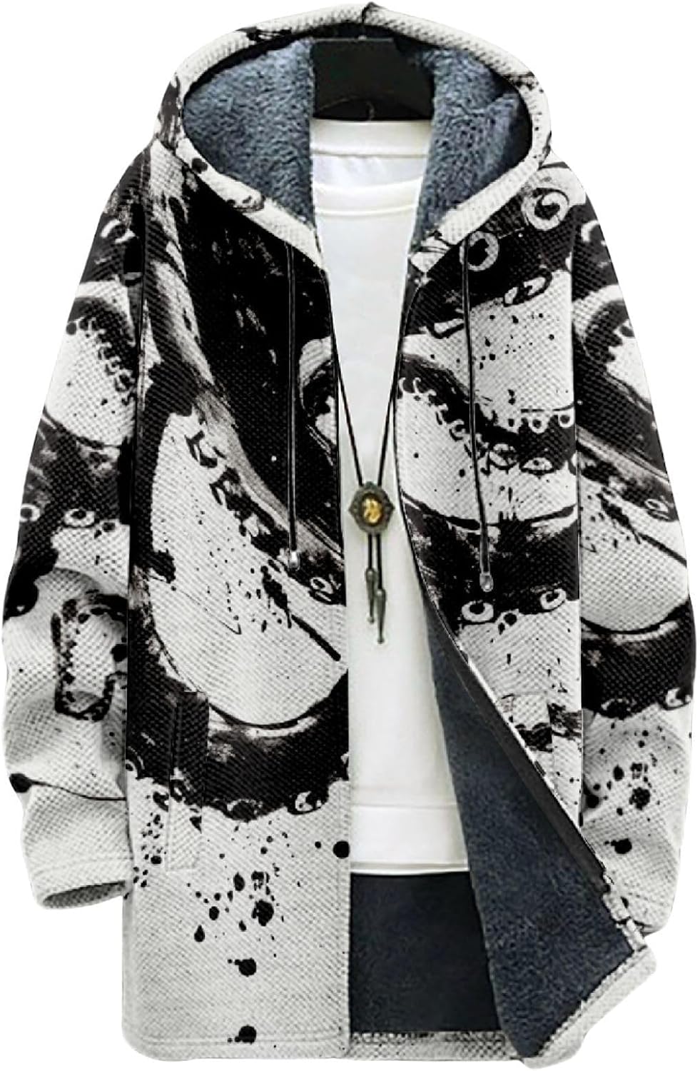 2025 Men's Ethnic Pattern Hooded Jacket Long Cardigan Hoodies Full Zip Vintage Knitted Zipper Coat with Pocket Style32 XX-Large