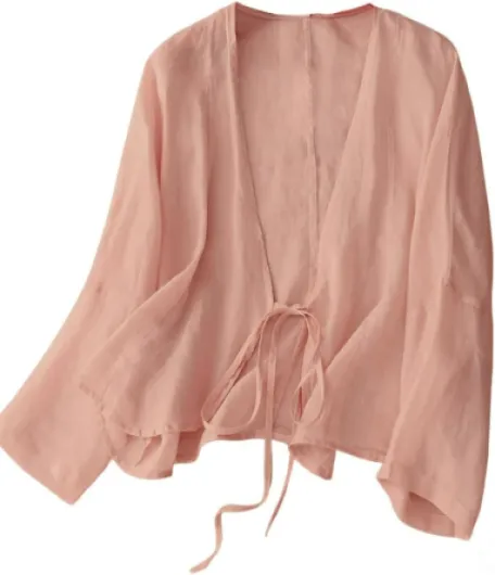 Womens Casual Spring Summer Lightweight Cotton Linen Jackets Cardigan Tops Pink Medium