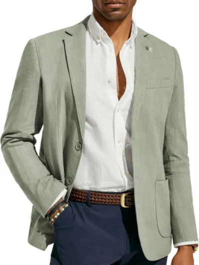Mens Casual Blazer Lightweight Linen Sport Coat 2 Button Unlined Suit Jackets Large Light Green