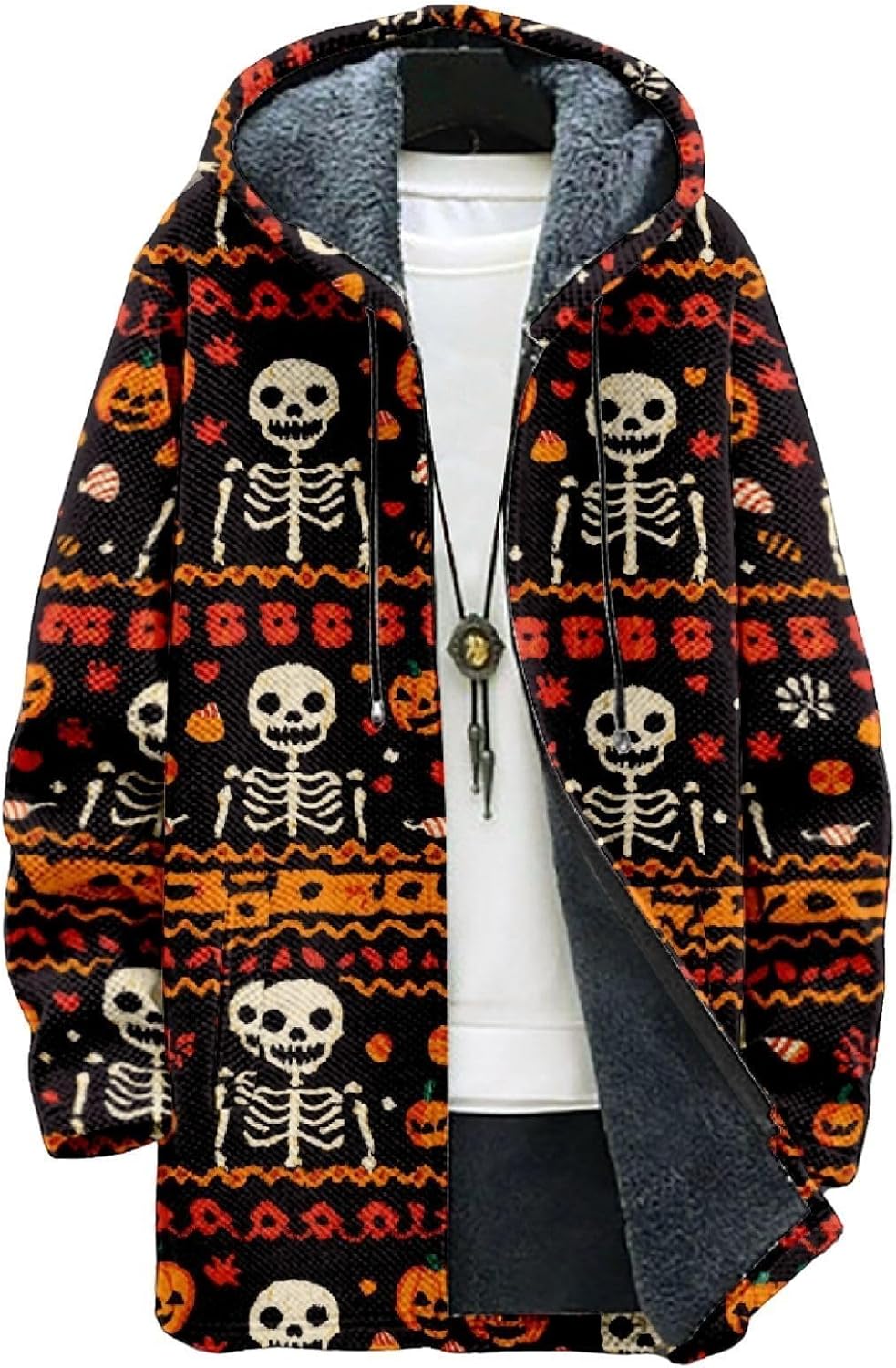 2025 Men's Ethnic Pattern Hooded Jacket Long Cardigan Hoodies Full Zip Vintage Knitted Zipper Coat with Pocket Style38 Large