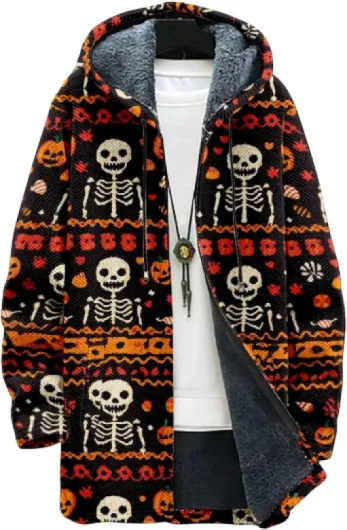 2025 Men's Ethnic Pattern Hooded Jacket Long Cardigan Hoodies Full Zip Vintage Knitted Zipper Coat with Pocket Style38 Large