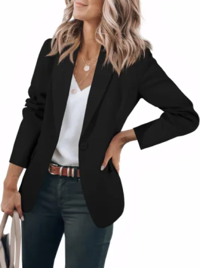 Womens Casual Blazers Open Front Long Sleeve Work Office Suit Jackets Blazer Large Black