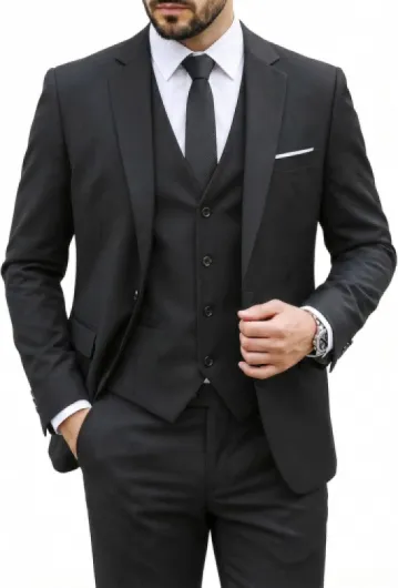 MY'S Men's 3 Piece Suit Set with Tie, One Button Slim Fit Solid Jacket Vest Pants, Prom Party Wedding Business Suits for Men Black Medium