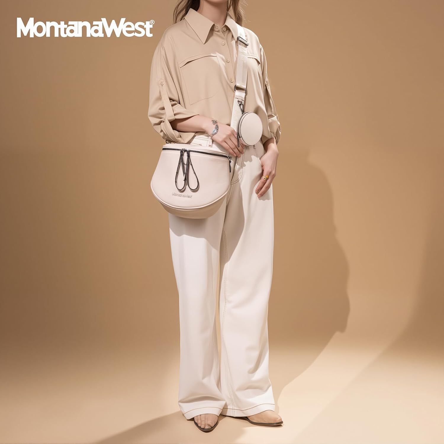 Large Crossbody Bags for Women Bum Bag Sling Purse with Adjustable Strap Beige