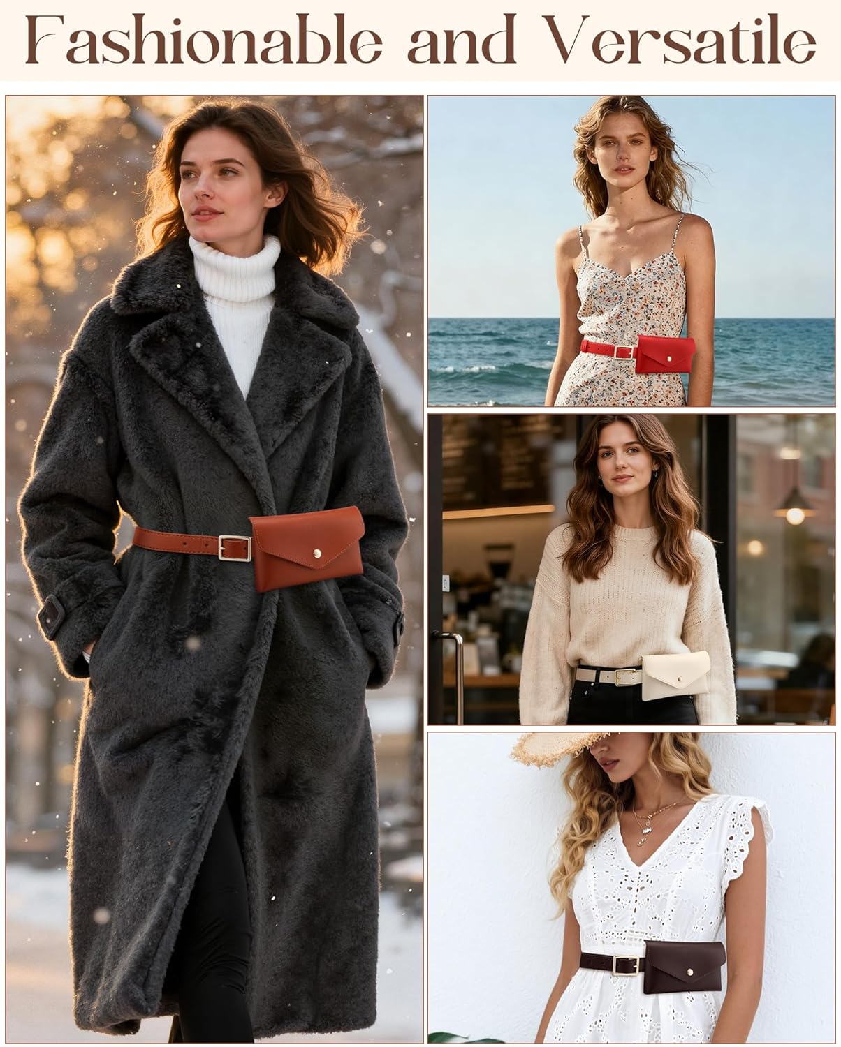 5 Pcs PU Leather Waist Belt Bags for Women Adjustable Fashion Waist Pouch Equestrian Belt Bags for Fashion Party Riding Hiking Daily Use Y2k Accessories