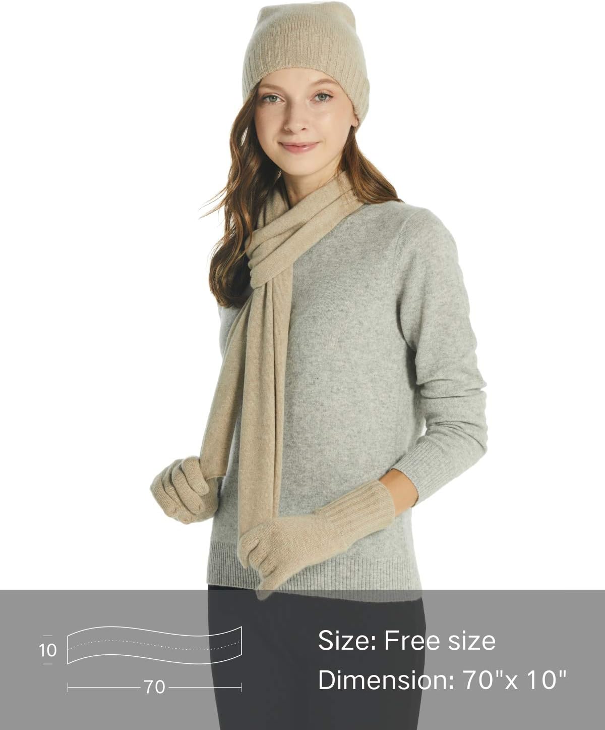 100% Cashmere Winter Scarf in Solid Colors with Gift Box for Women, Warm & Soft & Lightweight, Gift Ready Camel