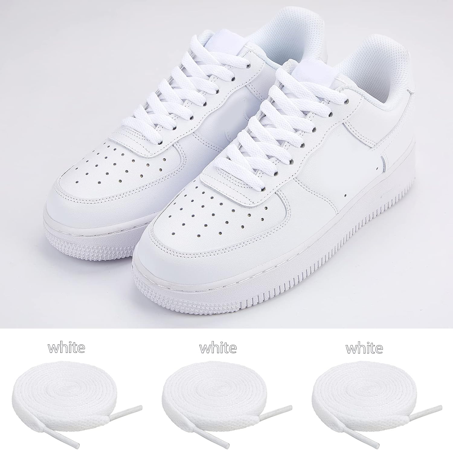 3 Pair Flat Shoe Laces for Sneakers, Shoelaces for Sneakers Athletic Running Shoes Boot Strings 47 inches D-white(3 Pairs)