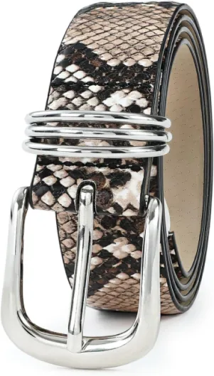 Women's Leather Belts with Gold Buckle Fashion Leather Waist Belt Elegant Ladies Belts for Jeans Gifts for Women Snake M: Fit Waist Size 32"-36"