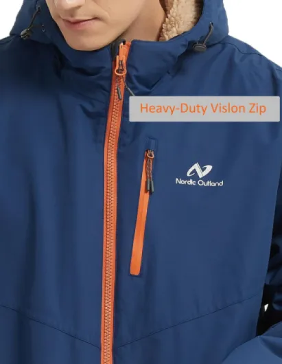 Waterproof Winter Coat, Sherpa Lined Hooded Parka, Windproof Change Robe with 2 Pockets, Long Sleeve L Dark Blue