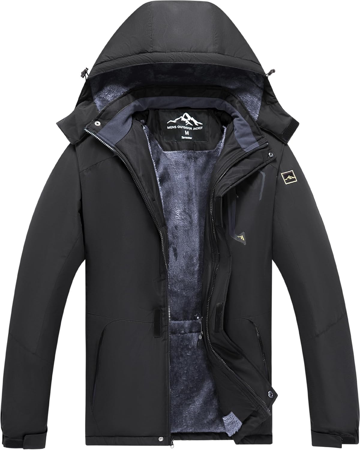 Men's Waterproof Winter Jacket Windproof Warm Ski Fleece Outdoor Coat with Removable Hood 3XL Black