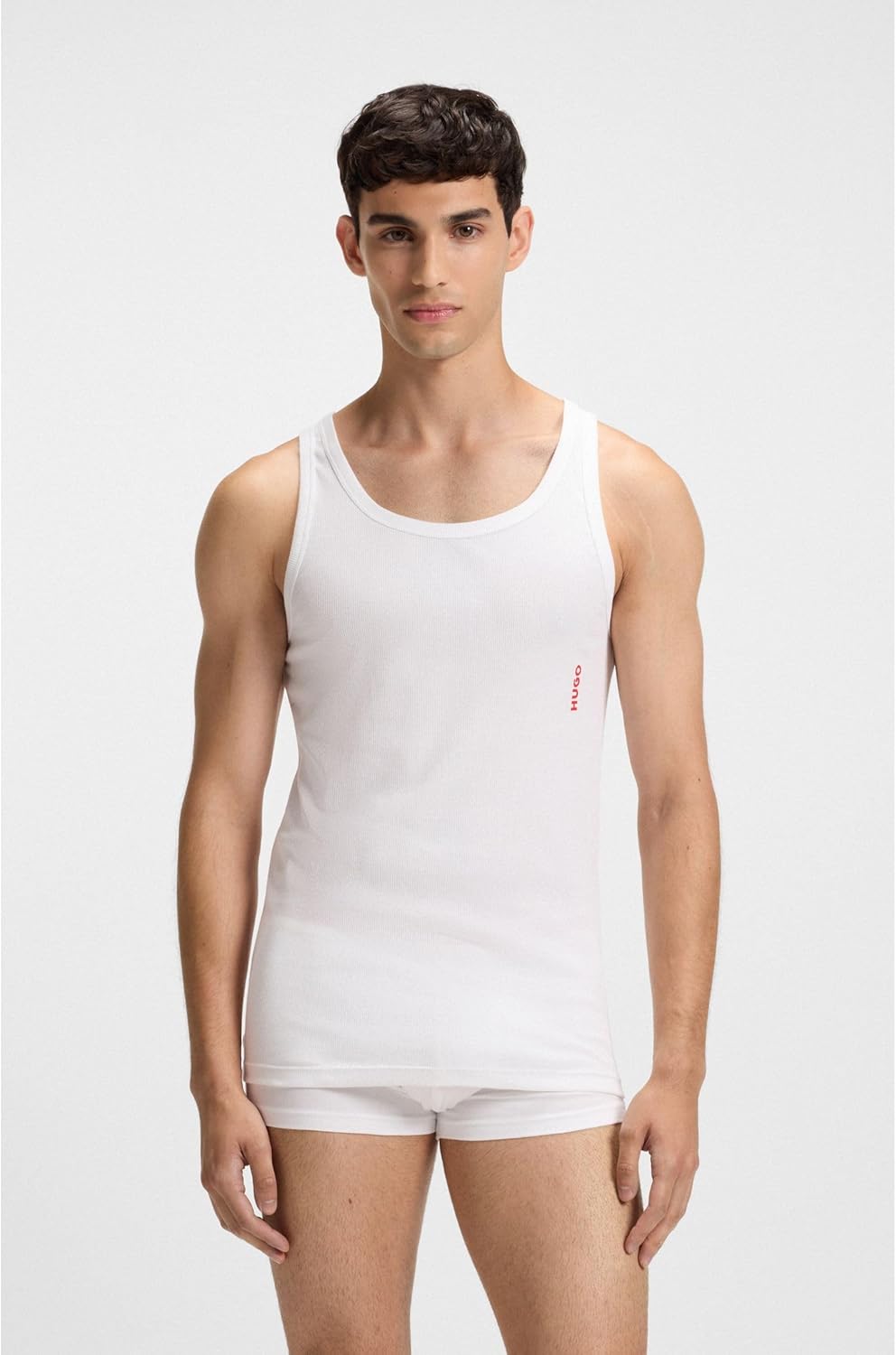 HUGO Mens Tank TOP Twin Pack Two-Pack of Stretch-Cotton Underwear Vests with Logos L New - White100