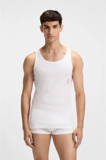 HUGO Mens Tank TOP Twin Pack Two-Pack of Stretch-Cotton Underwear Vests with Logos L New - White100