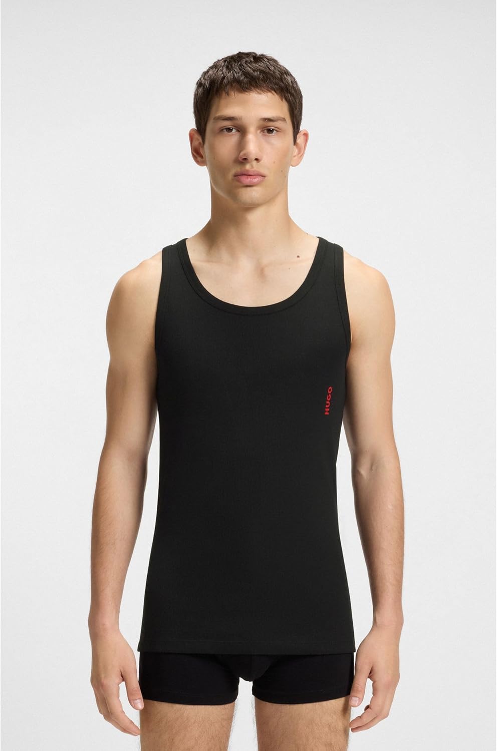 HUGO Mens Tank TOP Twin Pack Two-Pack of Stretch-Cotton Underwear Vests with Logos XXL New - Black1