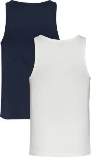 Men’s 2 Pack Round Neck Rib Tank Tops L Multi (Ecru / Dark Night Navy)
