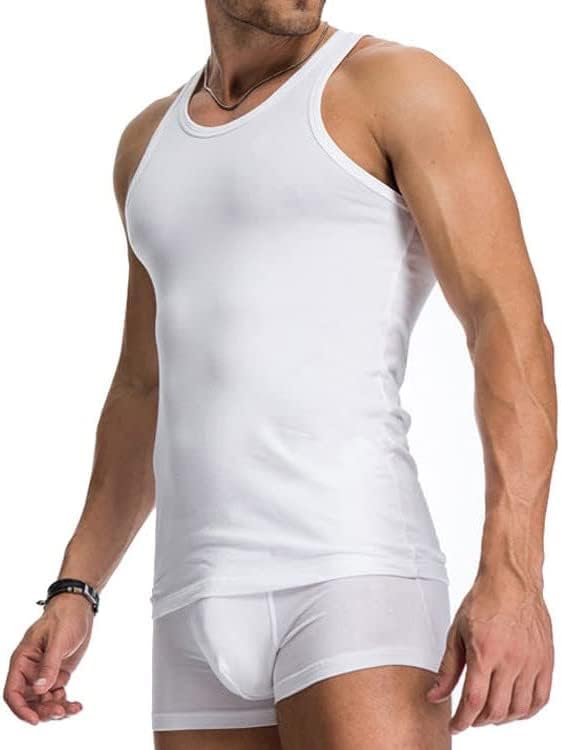 Mens Tank Tops Multipack Cotton Vest for Men Sleeveless Undershirt Basic Plain Color Underwear M 3pcs White,2pcs Black
