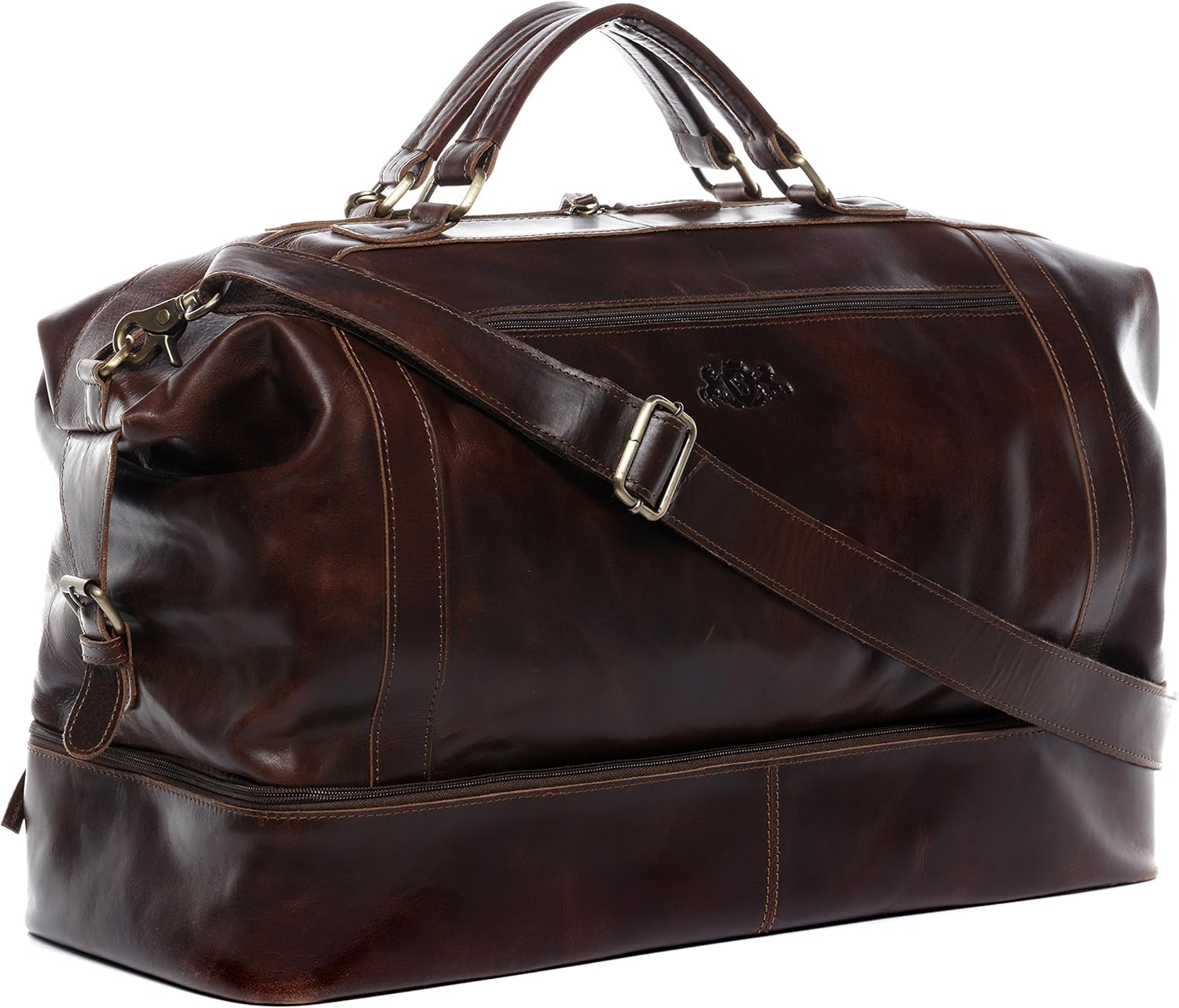 SID & VAIN Travel Bag smart Compartment Kingston XL Weekender Real Leather 55 cm Overnight Duffle Bag Leather Bag Women and Men