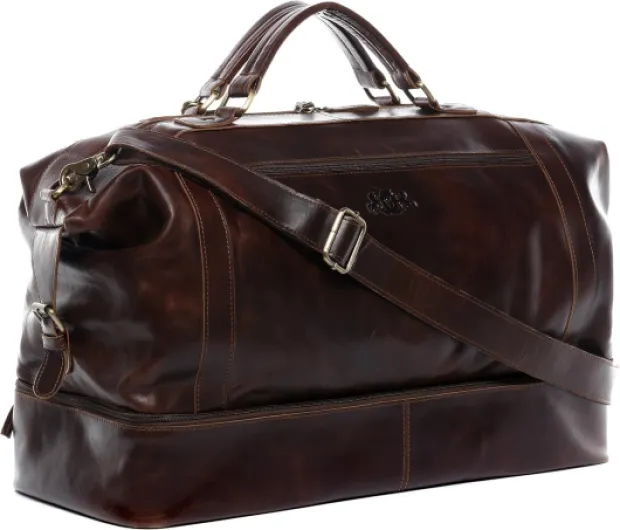 SID & VAIN Travel Bag smart Compartment Kingston XL Weekender Real Leather 55 cm Overnight Duffle Bag Leather Bag Women and Men