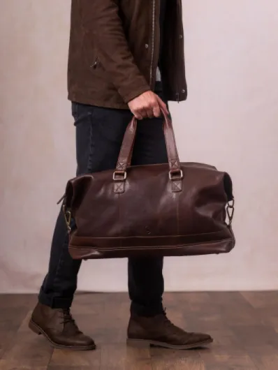 Keswick Real Leather Weekend and Overnight Holdall Duffle Bag in Brown