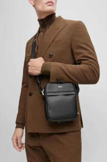 BOSS Mens Zair NS Zip Structured-Leather Reporter Bag with Logo Detail Size One Size