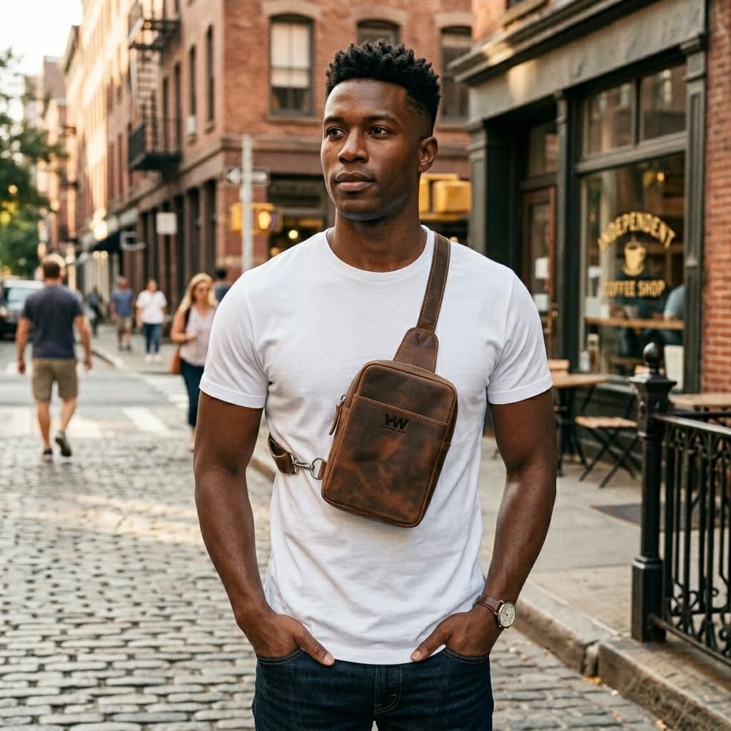 Handmade World Genuine Leather Small Sling Bag 'The Slingy' Crossbody Fanny Chest Bag For Explore Travel Adventure, Brown, S, Small Crossbody Sling Bag