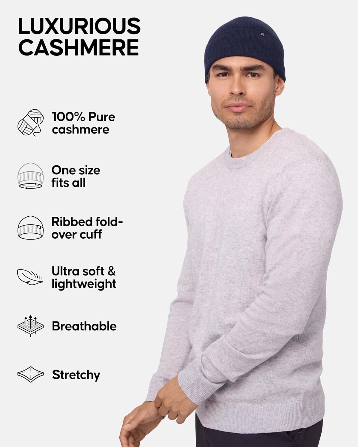 100% Cashmere Beanie Hat, Luxuriously Soft, Premium Comfort, Warm Winter Hat, Unisex, for Men & Women Dark Navy One Size