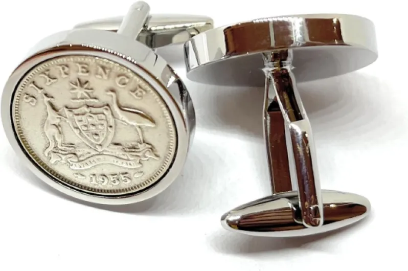 Premium 1955 Lucky Australian sixpence cufflinks for a 71st Birthday cufflinks HT