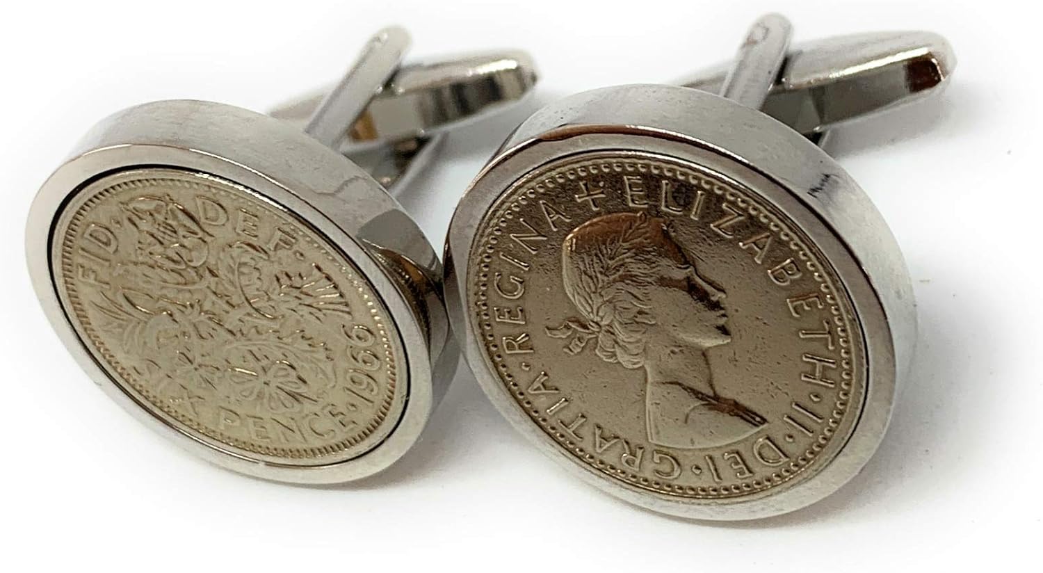 Premium 1966 Original Lucky Sixpence 6d birthday/Anniversary Cufflinks ideal for a 60th birthday HT SLV