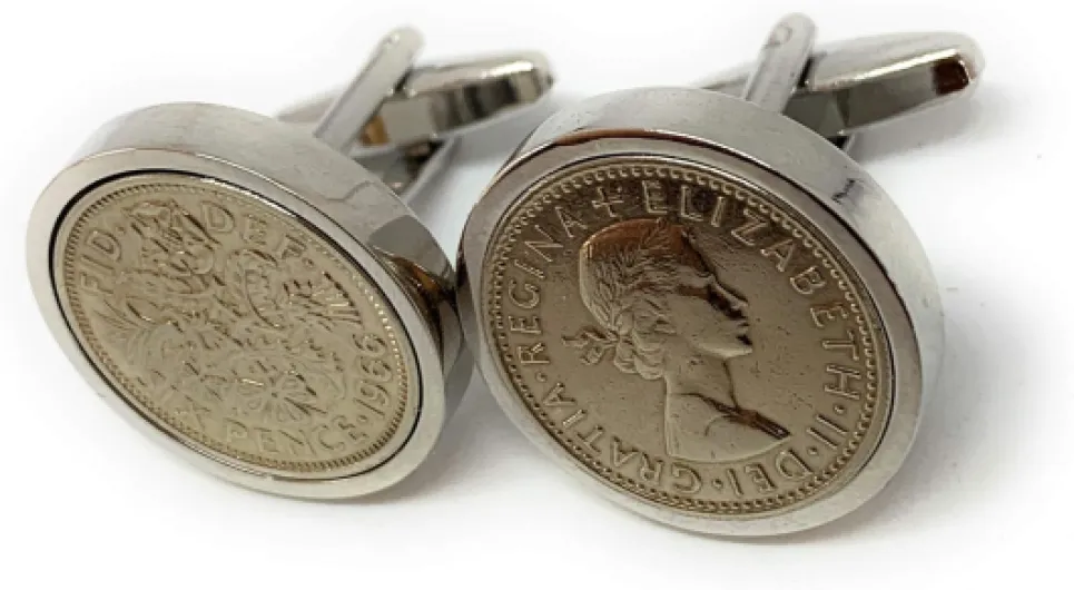 Premium 1966 Original Lucky Sixpence 6d birthday/Anniversary Cufflinks ideal for a 60th birthday HT SLV