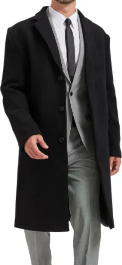 Mens Black Overcoat Wool & Cashmere Covert Warm Winter Bond Coat Fully Lined 46 Black - Black lining