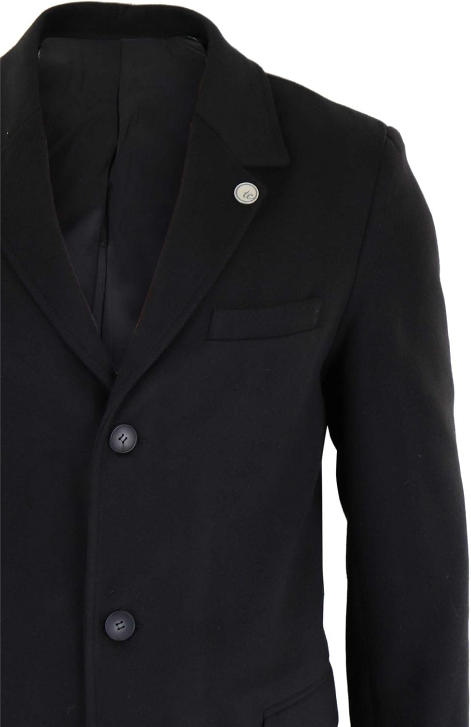 Mens 3/4 Long Overcoat Jacket Wool Feel Coat Blinders Slim Fit L Black