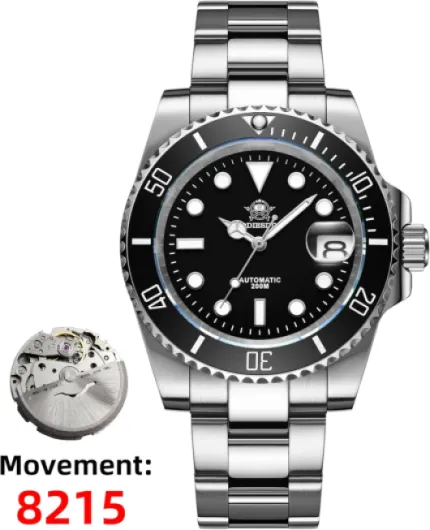 ADDIESDIVE Automatic Watches for Men Analog Diver's Watch NH35A/8215 20Bar Water Proof BGW9 Luminous with Stainless Steel Strap Ad2503black/8215